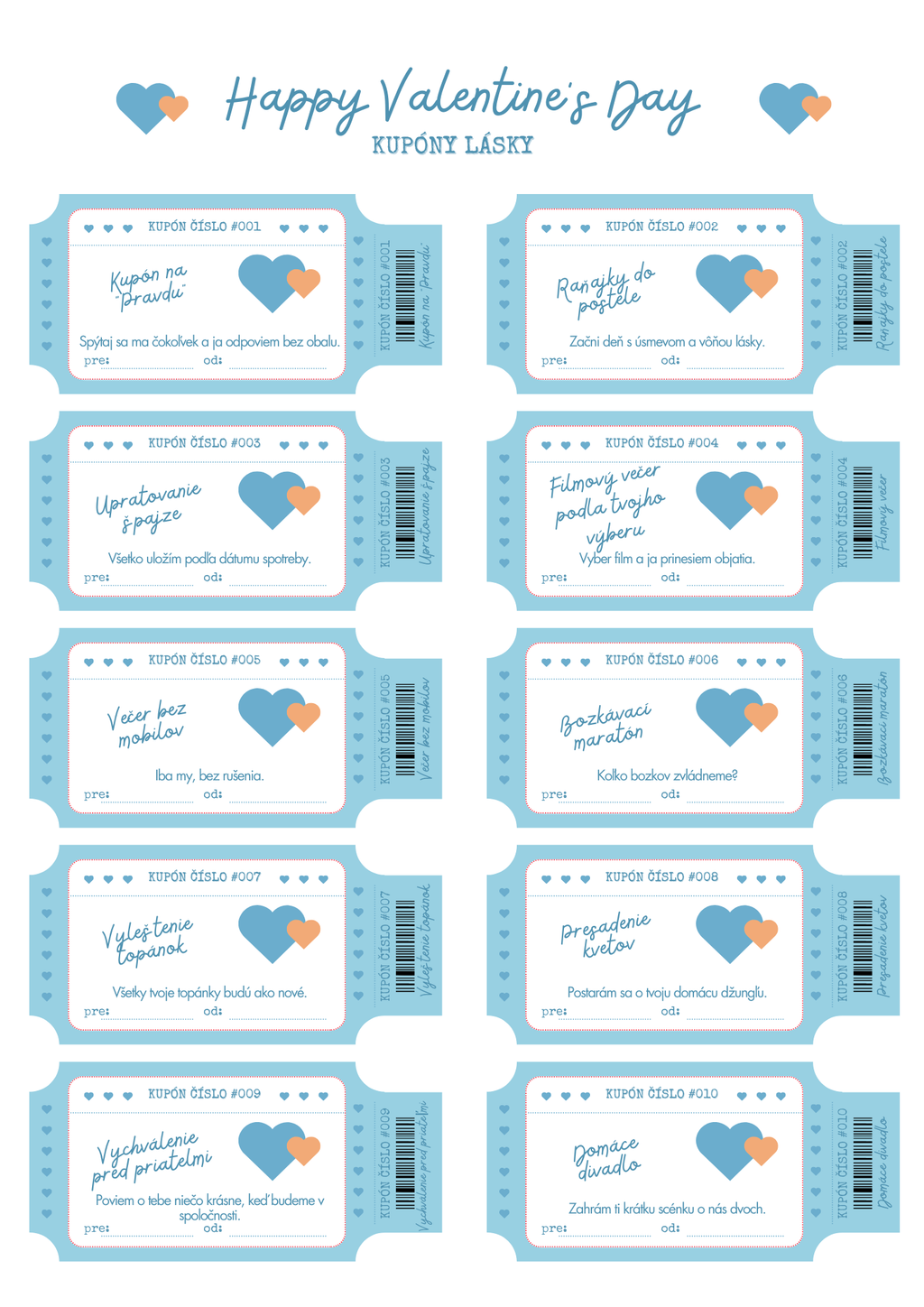 Kupóny lásky – digitálny darček (6 farebných variantov)