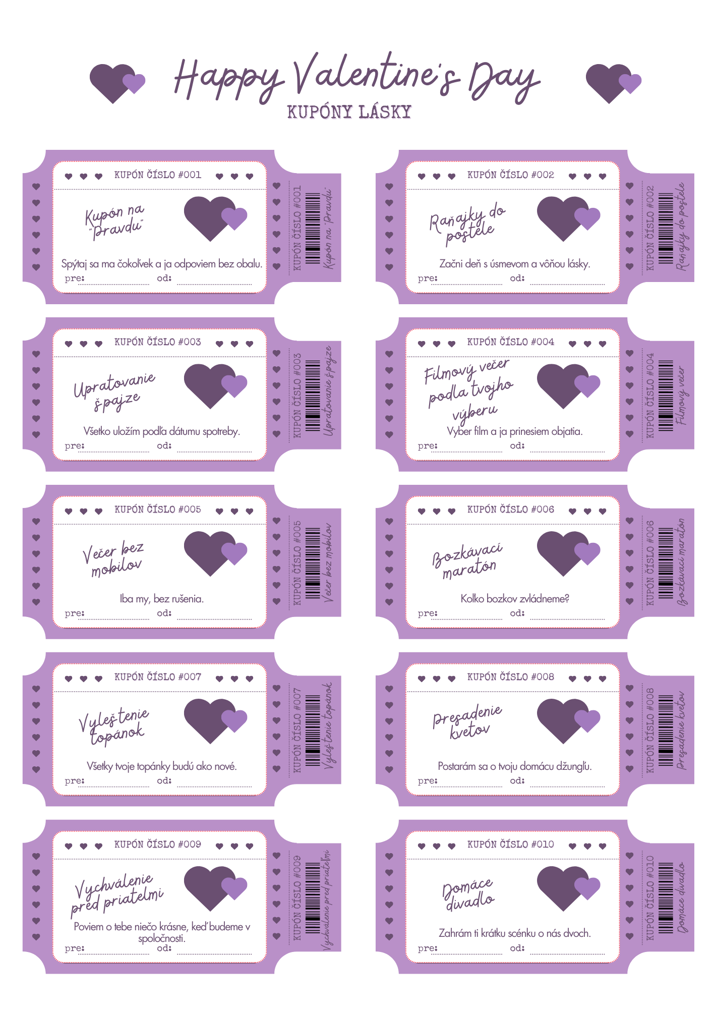 Kupóny lásky – digitálny darček (6 farebných variantov)