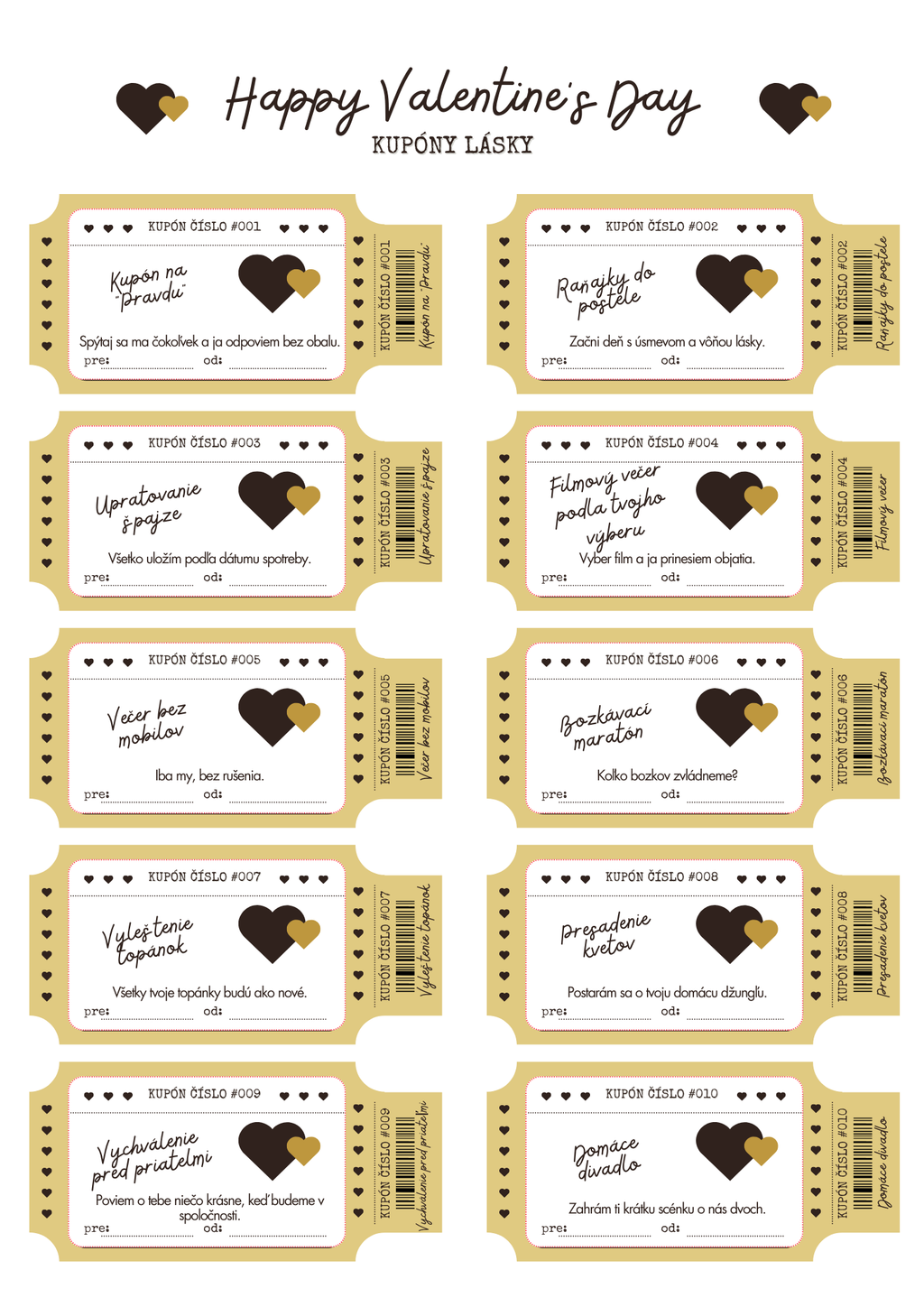 Kupóny lásky – digitálny darček (6 farebných variantov)