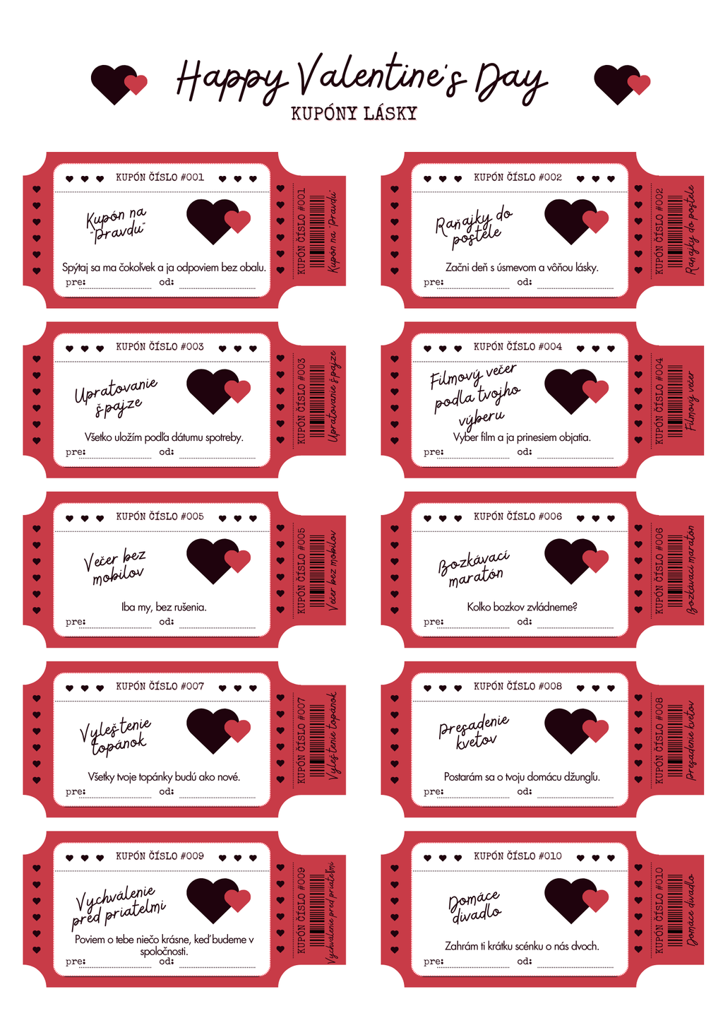 Kupóny lásky – digitálny darček (6 farebných variantov)