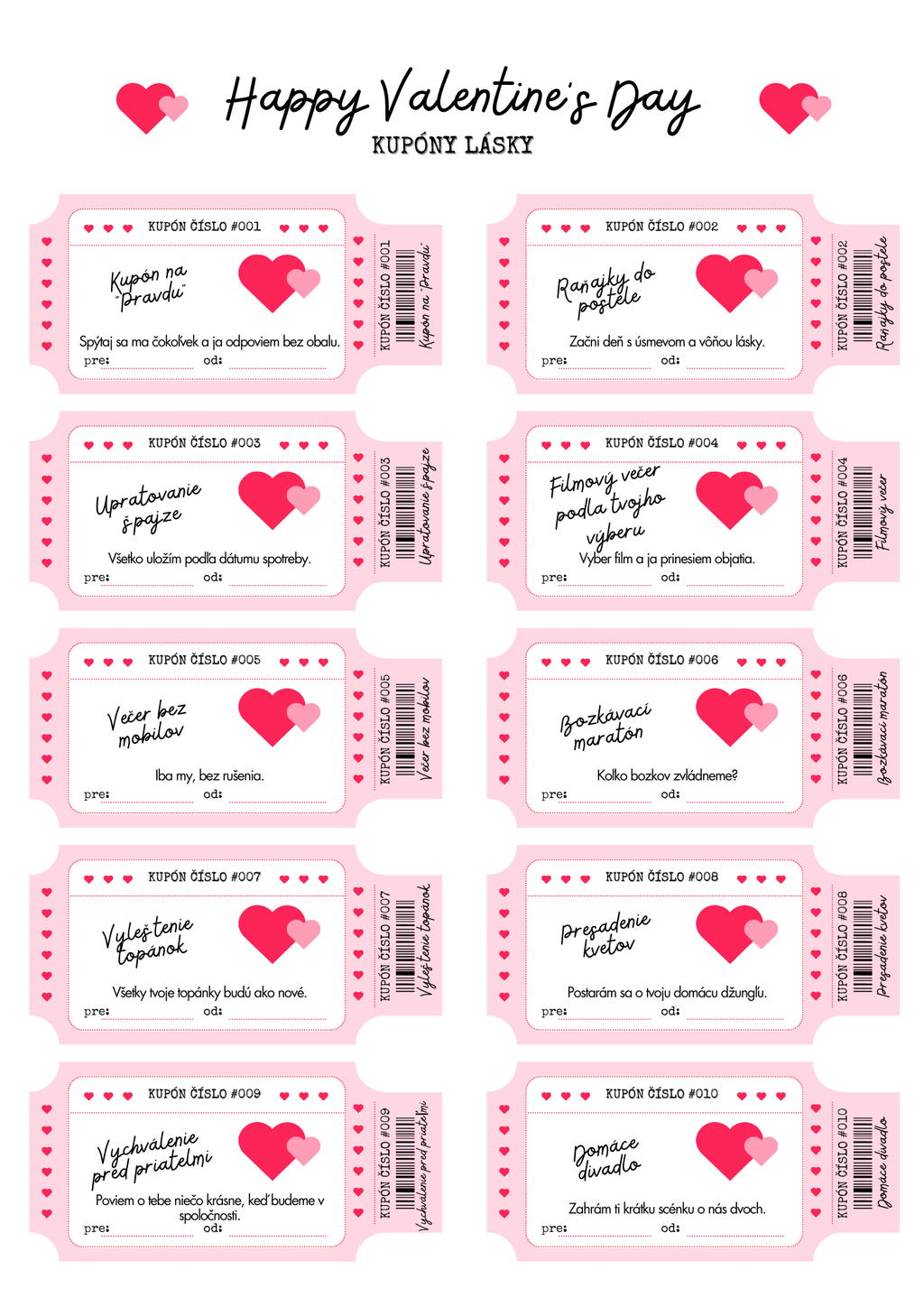 Kupóny lásky – digitálny darček (6 farebných variantov)
