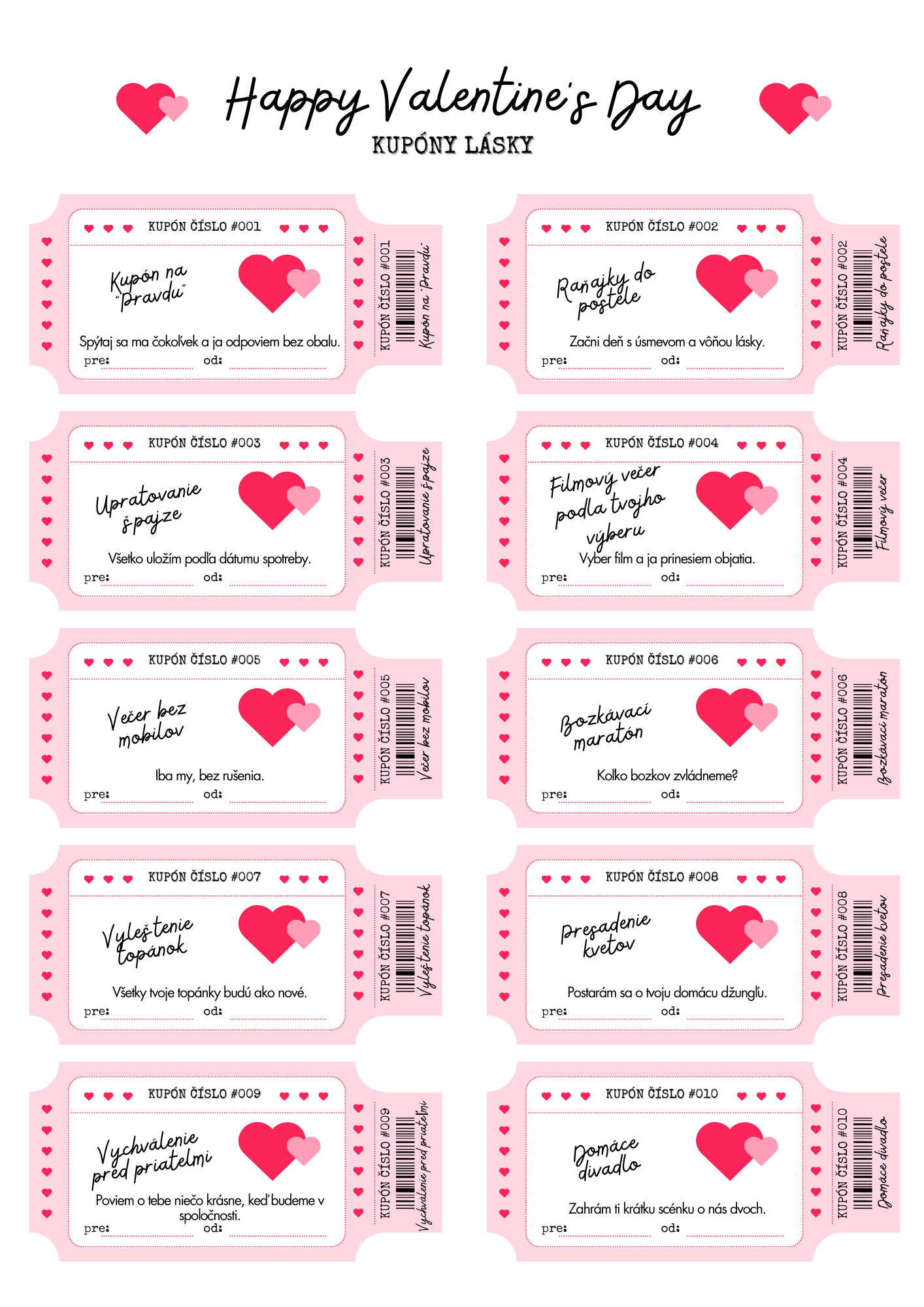 Kupóny lásky – digitálny darček (6 farebných variantov)
