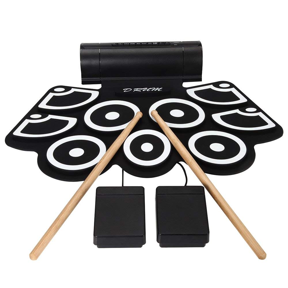 Elektronické bicie – prenosná súprava so slúchadlovým výstupom, pedálmi a nahrávaním